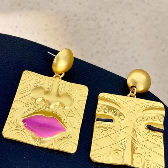 Gold Boho Womens Women Square Earrings - Picture 2 of 3